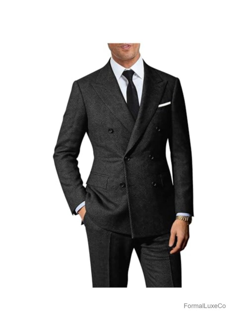 Men's 2 Piece Tweed Herringbone Suit Set Wool Blend Slim Fit